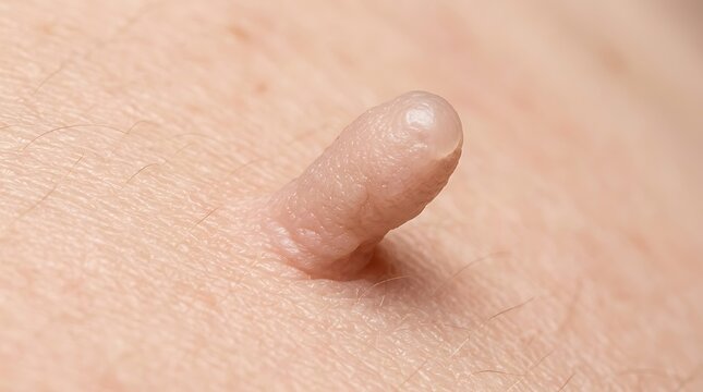 Close up view of a skin tag on human skin surface