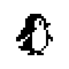 Fototapeta premium Pixel art penguin standing isolated on white.