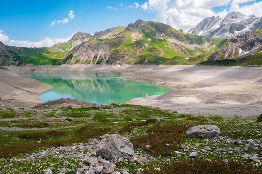 L&uuml;nersee lake and alpine mountains in Vorarlberg, Austria