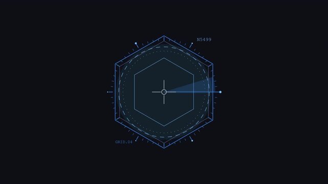 HUD Circle Hexagon Target Grid Lock Blue Sci-Fi Transparent Overlay Motion Graphic Loop Animation