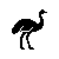 Fototapeta premium Retro 8-bit ostrich pixel icon.