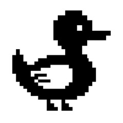 Fototapeta premium Retro black duck pixel art bird.