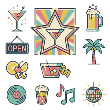 Retro bar and nightlife graphic elements collection.