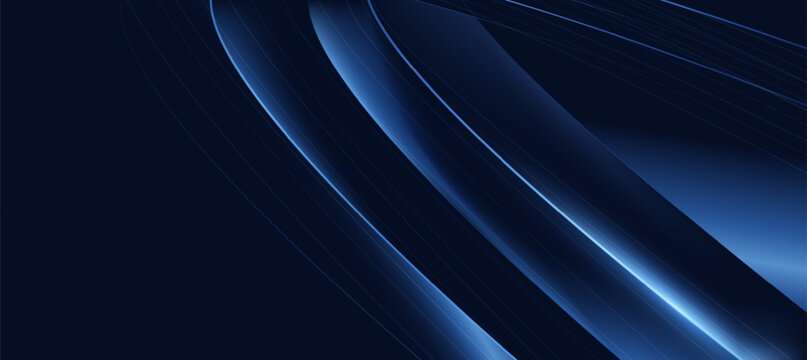 Abstract Dark Blue Technology Background with Elegant Curved Light Lines