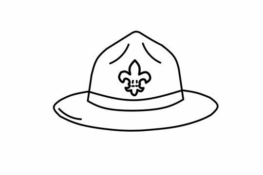 Scout Hat Flat Icon &ndash; Brown Scouting Hat with Fleur-de-Lis Badge Vector Illustration