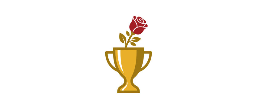 Golden Trophy Cup with Red Rose Vector Illustration for Success