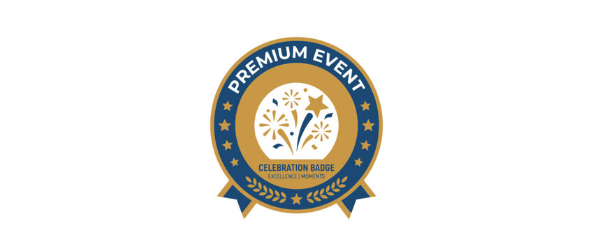 Premium Event Celebration Badge Vector with Stars and Laurel Wreath