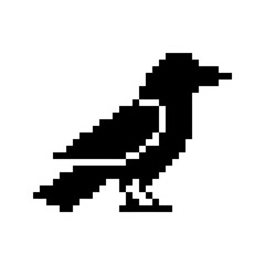 Fototapeta premium Standing pixel art crow silhouette.