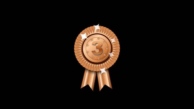 Bronze Medal Award Sign with Number Three and Sparkling Star Effects