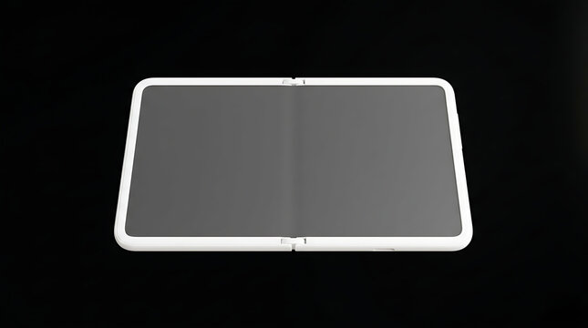 Modern Foldable Smartphone Displaying A Gray Screen And White Border Isolated On A Black Background Representing Future Technology