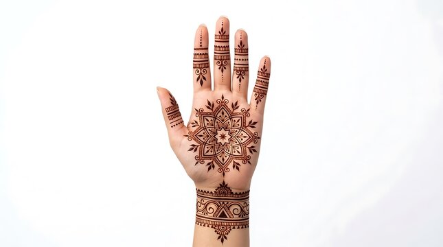 Woman hand with beautiful traditional henna mandala tattoo