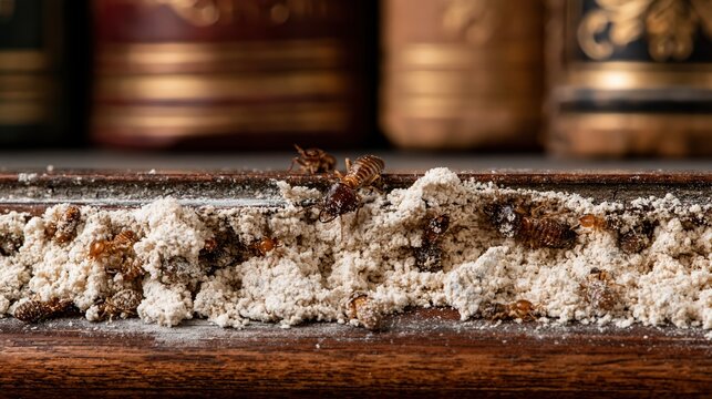 Insects Among Historical Books on Shelves