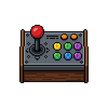 Top-down pixel art arcade joystick controller.