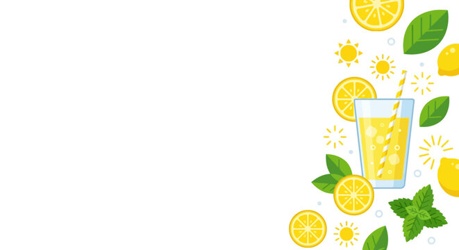 Vertical lemon beverage border with citrus and mint.