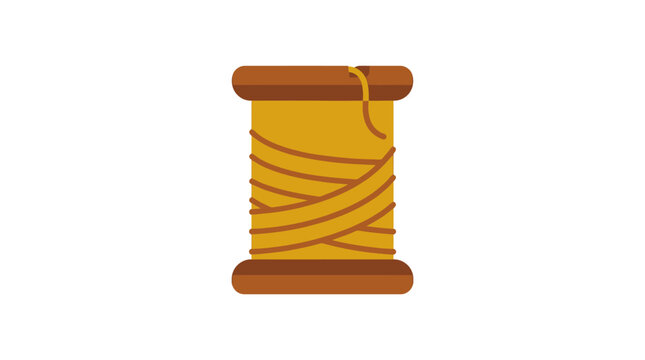 Wooden spool with yellow thread vector icon.
