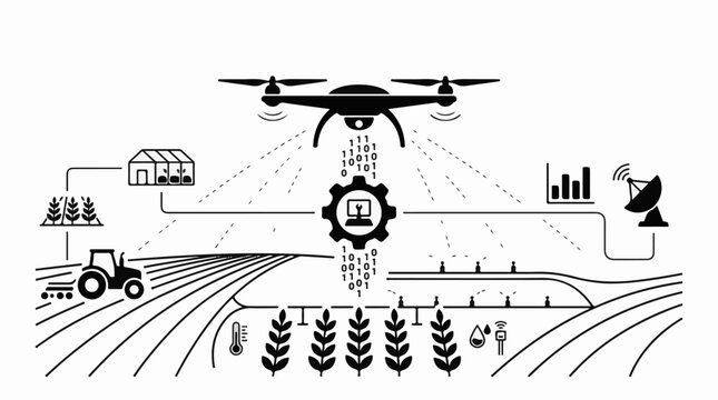 Modern farm technology integrates drone data and automation for efficient agriculture