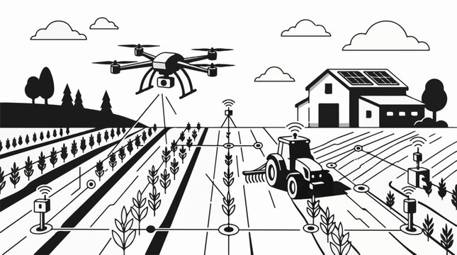 Modern farm uses drone tractor sensors and solar power for efficiency