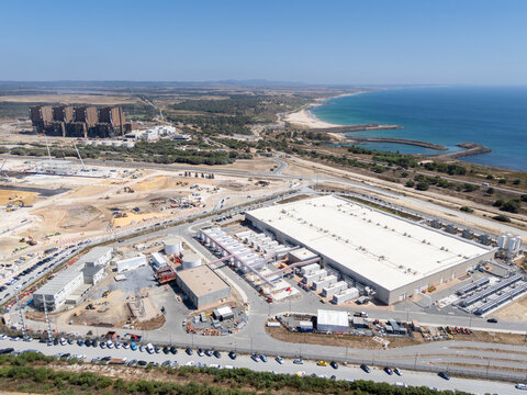 Hyperscale data center facility and adjacent construction site near the coast in Portugal. 
