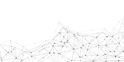 Polygonal mesh with connected nodes and fine lines forming a futuristic network. Clean digital technology background for innovation, science, internet, and business themes. © Thuin_prodesign