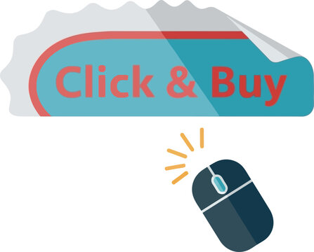 Click and buy online shopping concept sticker with shopping ecommerce internet