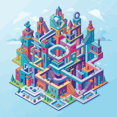 Fototapeta premium Colorful Isometric Cityscape with Buildings and Towers.