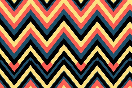 Colorful zigzag seamless pattern with bold chevron stripes on a dark background.