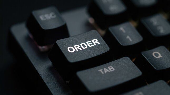Close-up of a computer keyboard button with the word ORDER displayed for online transactions.