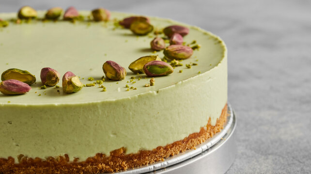 Delicious Gourmet Pistachio Cheesecake with Whole Nut Toppings