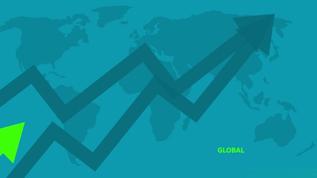 Global economic growth concept. animated rising financial arrow chart over map background, business finance