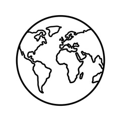 Obraz premium Simple line art world globe icon representing Earth with land continents.