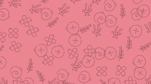 Bunnies and floral motifs create a charming pink pattern suitable for spring-themed home decor.
