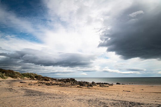 An overcast summer HDR image of Dornoch beach, on the NC500, Sutherland, on the east coast of Scotland