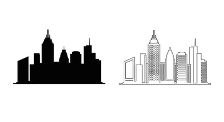 Obraz premium Cityscape Silhouette And Line Drawing On White Background Silhouette
