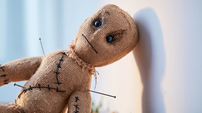 Scary voodoo doll with pins and stitches