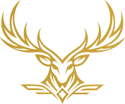Golden Deer Head Illustration With Antlers On White Background
