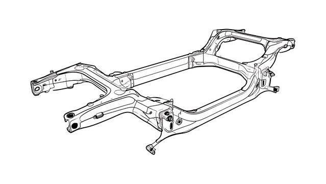 Automotive suspension frame white background.