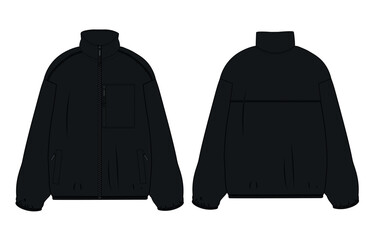 Long sleeve with Short zip fleece jacket overall technical fashion Flat sketch Vector illustration template Front, back views.  © ClothingArtStudio 
