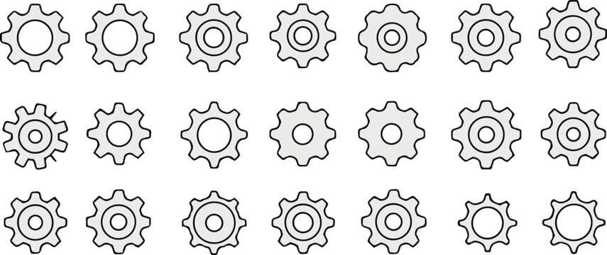 gear shapes grid transmission cogwheel outlines vector set