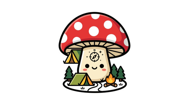 Cute Mushroom Character Camping Adventure