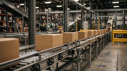 Fototapeta premium Forklift Operator Working in a Busy Industrial Warehouse with Modern Equipment, Manufacturing Storage, and Factory Interior for Logistics and Business Operations