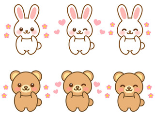 Fototapeta premium かわいい兎と熊のイラスト素材セット