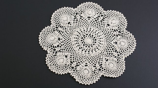 White crocheted doily on dark background