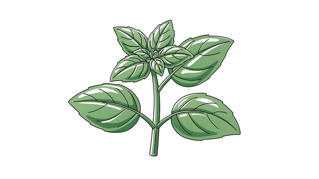 Fresh basil plant illustration on white background.