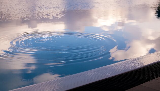 Ripple effect in clear water with sky reflection