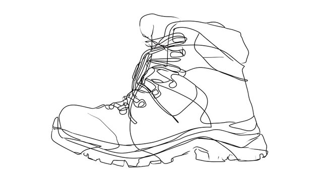 Detailed line art hiking boot white background.