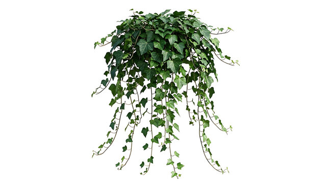 Green ivy plant with cascading vines on white background