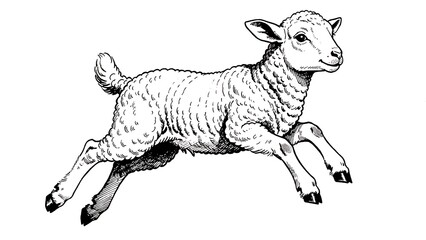 Fototapeta premium Illustration of a running lamb on white background.