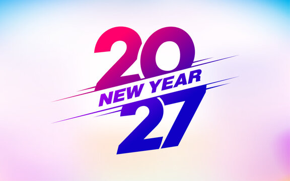 Colorful Happy New Year 2027 Typography on Soft Gradient Background
