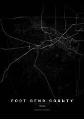 County Map Poster of Fort Bend, Texas - Noir Style © CreativAI