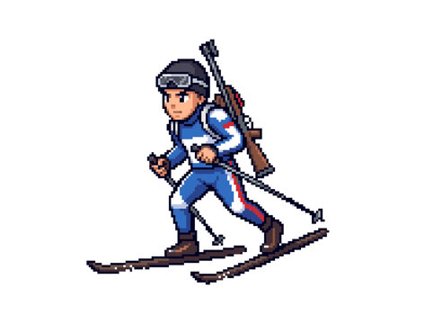 Biathlon athlete skiing with rifle pixel art sport